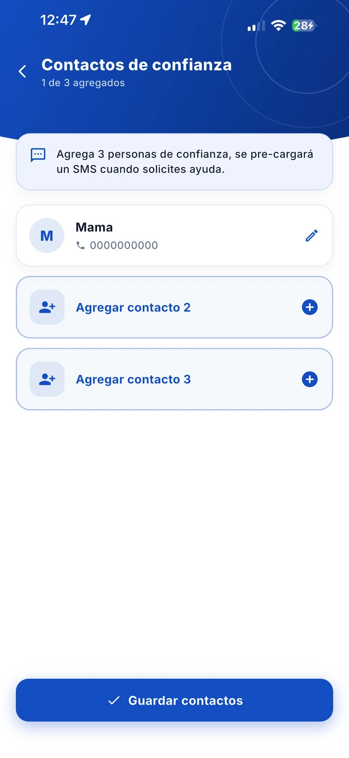 Pantalla de contactos de confianza