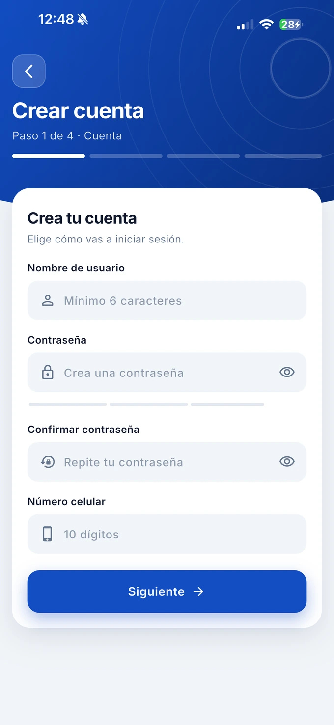 Pantalla para crear tu cuenta