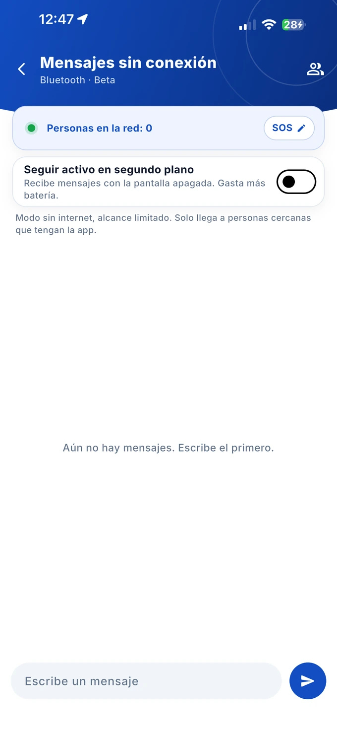 Pantalla de mensajes sin conexión por Bluetooth