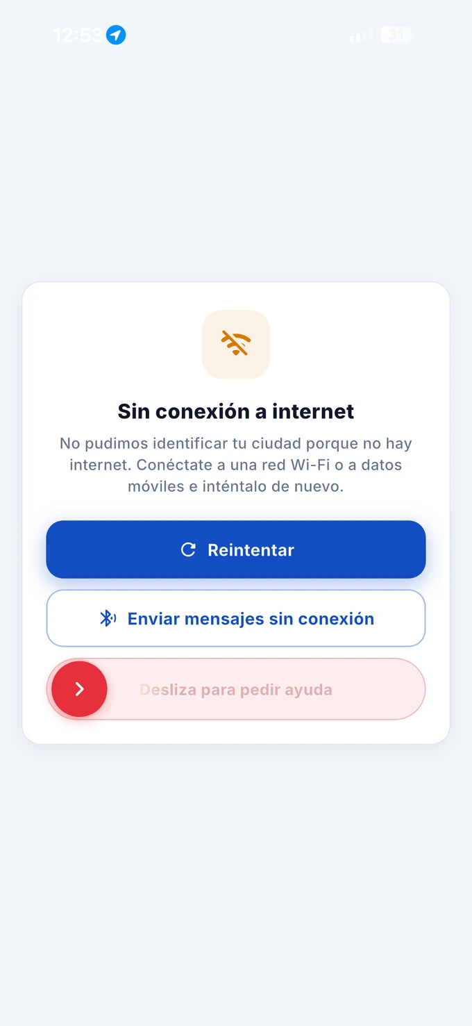 Aviso de sin conexión con botón deslizable para pedir ayuda