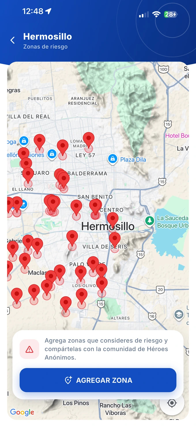 Mapa de zonas de riesgo en Hermosillo